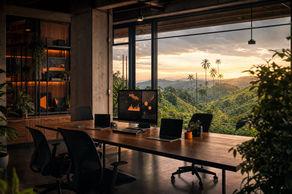Estudio de trabajo en Armenia con vista a las montañas del Eje Cafetero