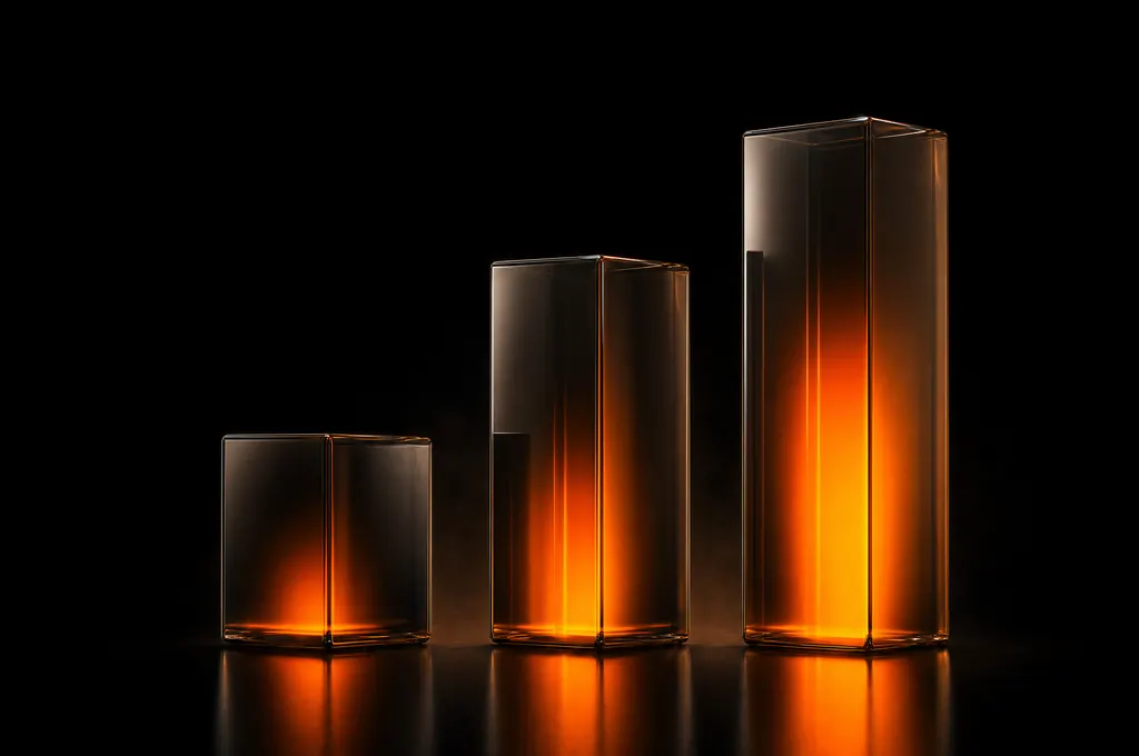 Bloques de vidrio ascendentes con luz naranja que representan niveles de crecimiento